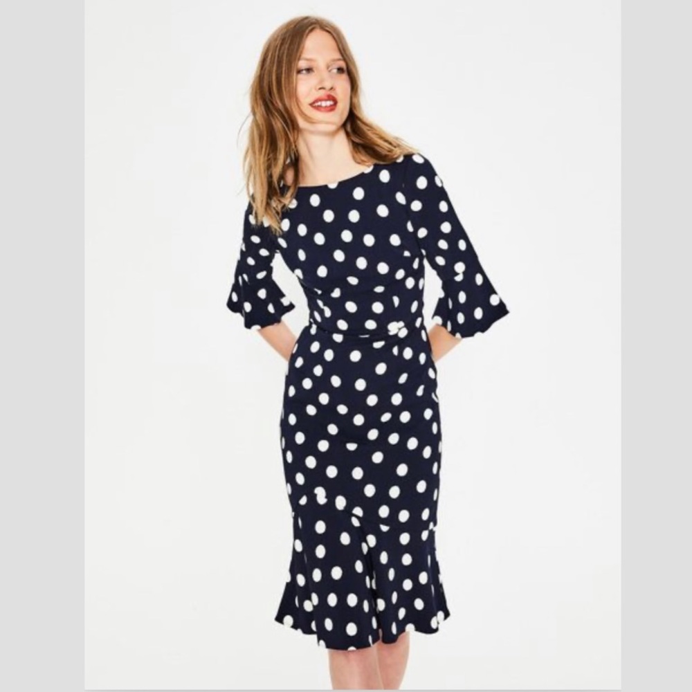 Boden - “Flippy” polka dot dress with flounce trim - 6L - NWT